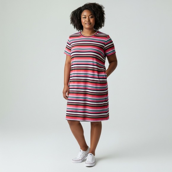 Cynthia Rowley Dresses & Skirts - Cynthia Rowley Shift Dress Size 8 Multicolor Striped Short Sleeve Zip Back